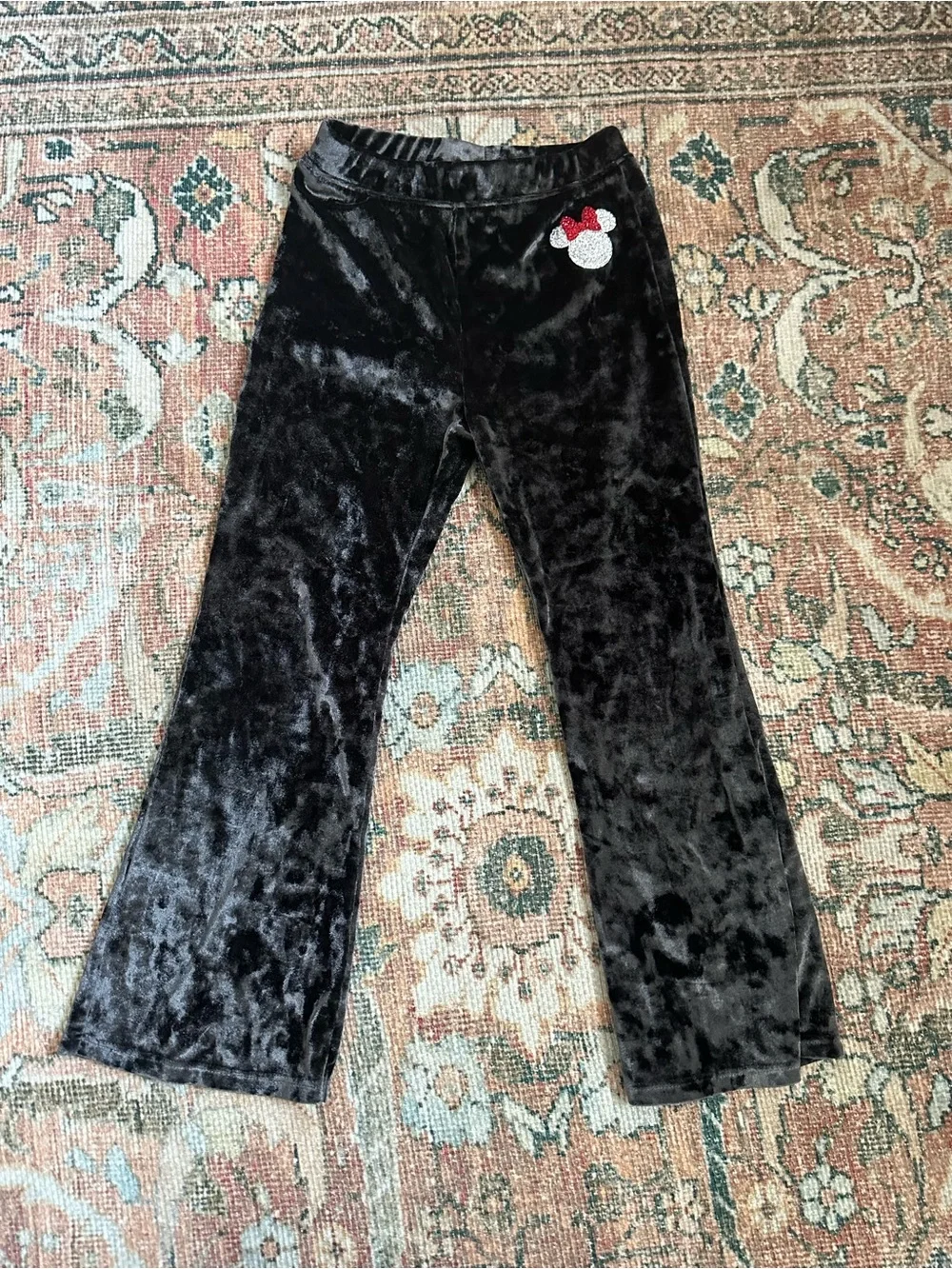 Disney Black Velvet Girls Pants with Sequin Minnie Accent